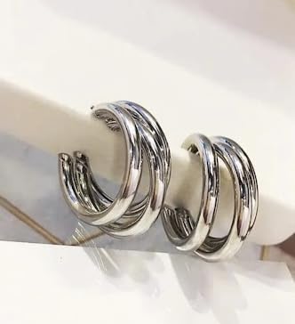 Silver Triple Hoop Earrings - AR-13