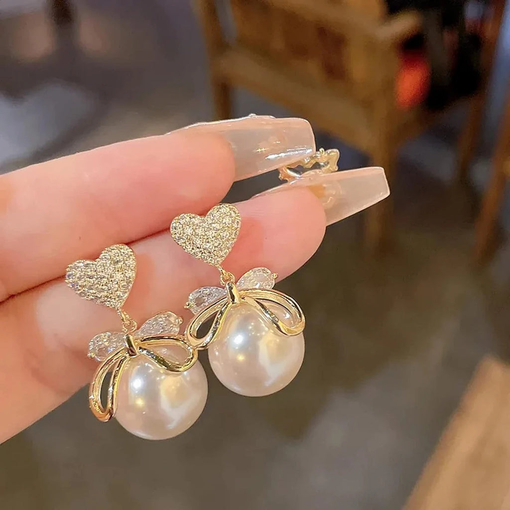 Korean Exquisite Bow Pearl Earrings - AR-113