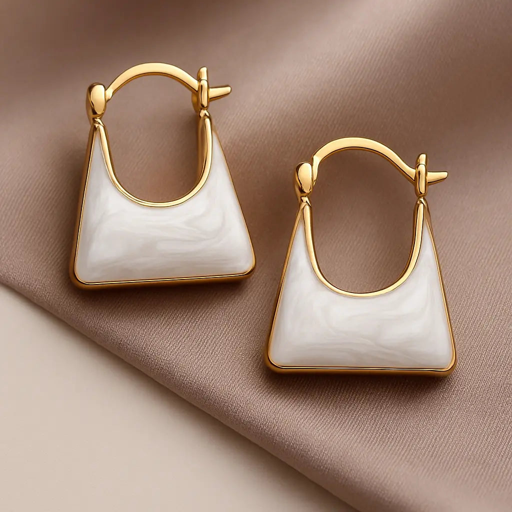 Purse/Bag Shaped White Enamel Handbag Dangle Earrings - AR-98