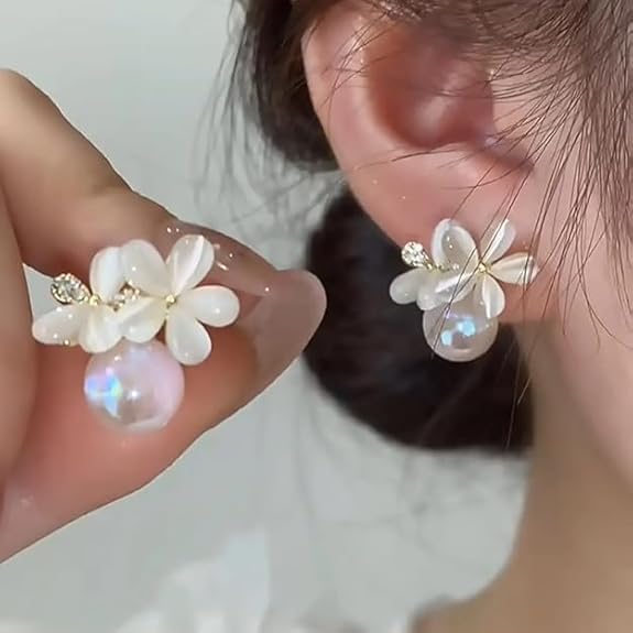 Pearl Flower Stud Earrings - AR-41