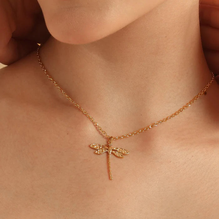 Golden Whisper Dragonfly Necklace - NK-09