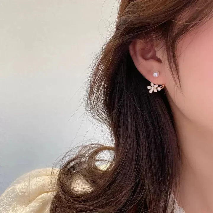 Intricate Flower Pearl Earrings - AR-99
