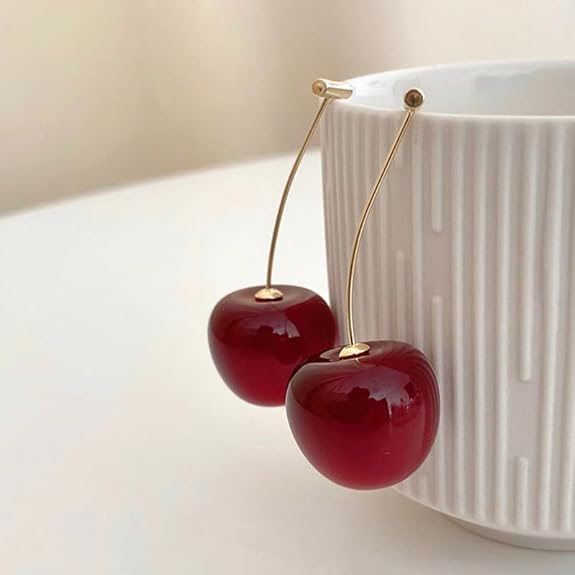 Korean Style Red Maroon Shaded Cherry Drop Earrings - AR-08
