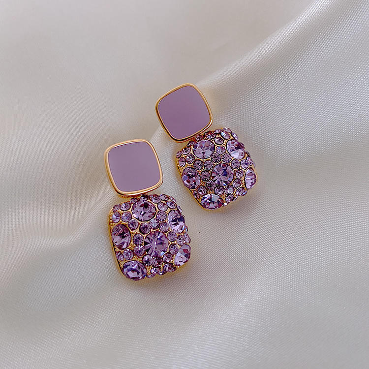 Purple Diamond Square Earrings - AR-06
