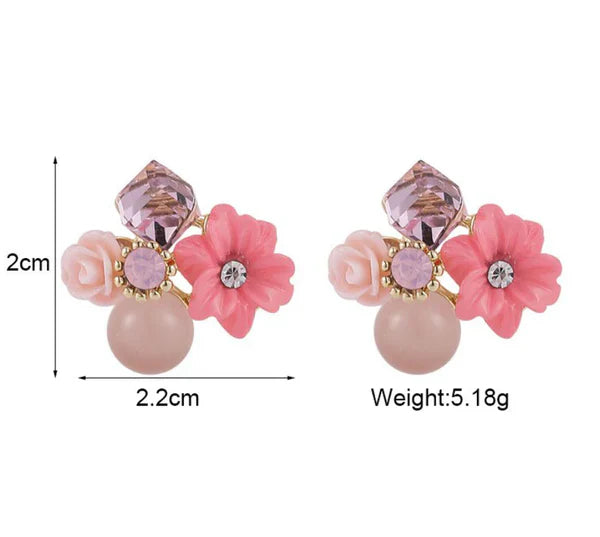 Turquoise Flower Crystal Stud Earrings - AR - 188 - 189 - 190 - 191