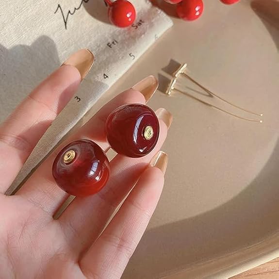 Korean Style Red Maroon Shaded Cherry Drop Earrings - AR-08