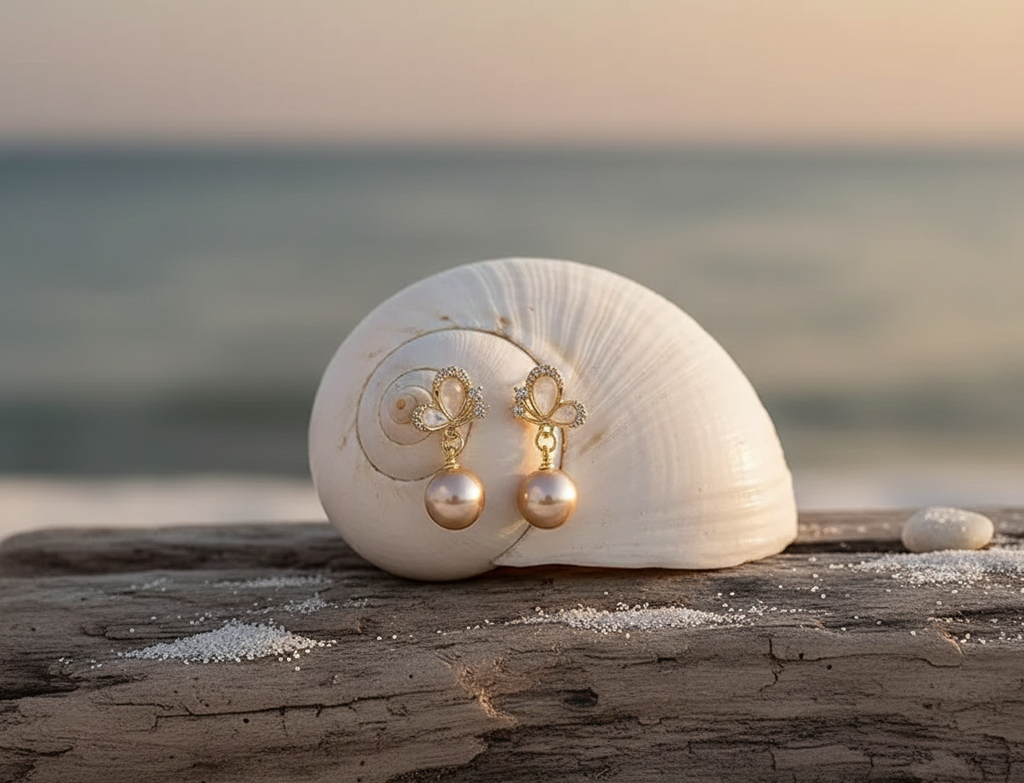 Butterfly pearl drop earrings - AR-138