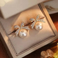 Crystal bow pearl earrings - AR-155