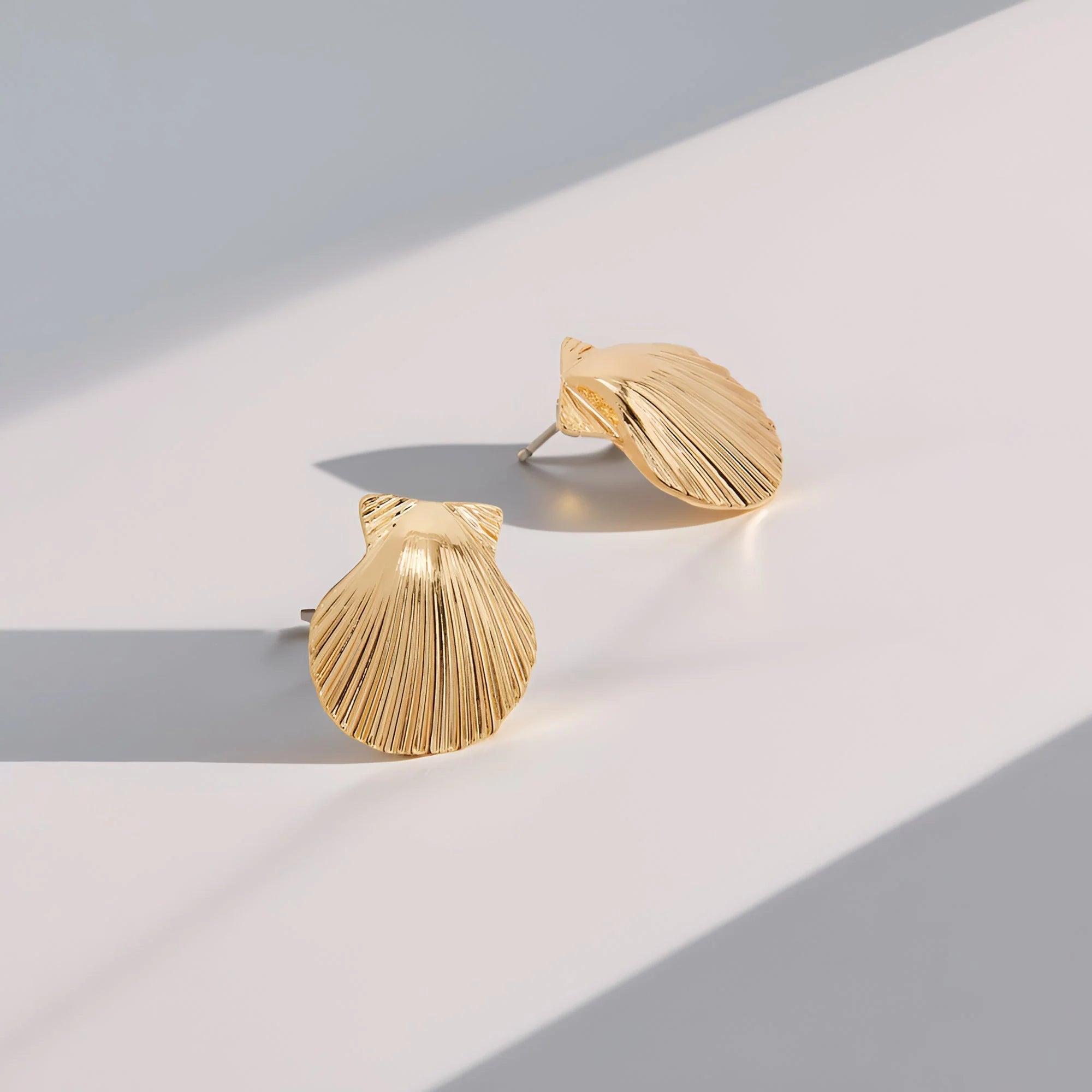 Gold Shell Fan Statement Earrings - AR - 184 - 185