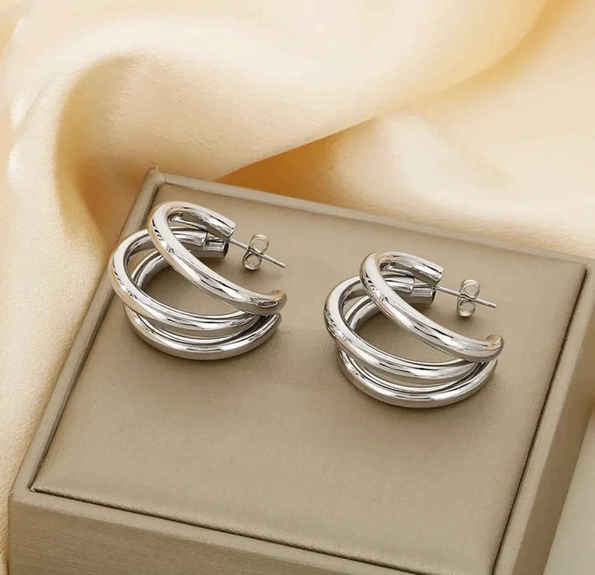 Silver Triple Hoop Earrings - AR-13