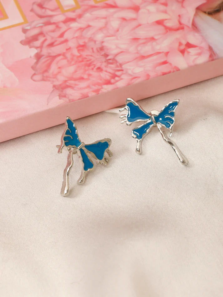 Blue butterfly enamel earrings - AR-157