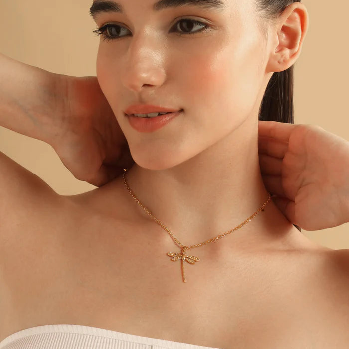 Golden Whisper Dragonfly Necklace - NK-09
