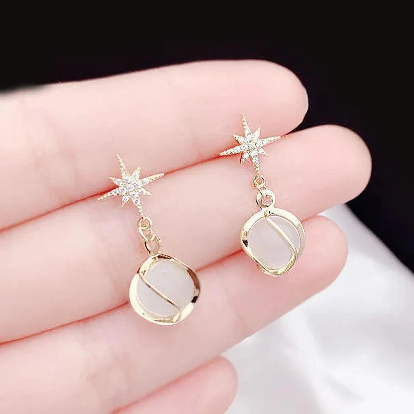 Crystal Star Pearl Drop Earrings - AR - 199