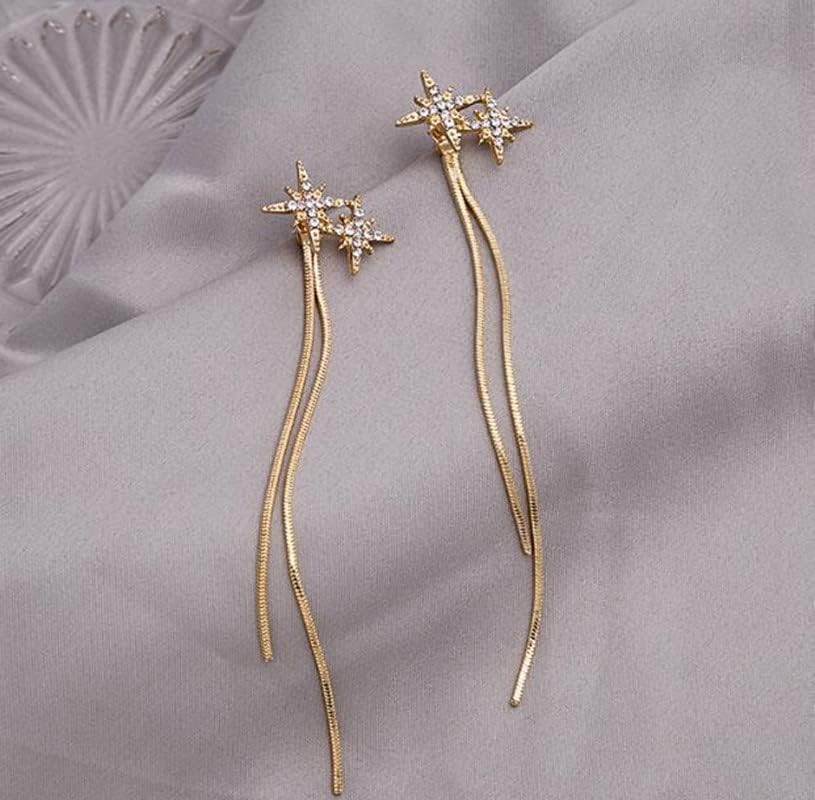 Crystal Star Tassel Drop Earrings - AR - 178
