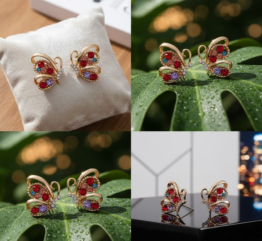 Blossom Butterfly Gem Earrings - AR-135