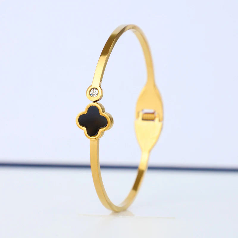 Four-Leaf Clover Crystal Gold-Plated Cuff Bracelet - BR-01