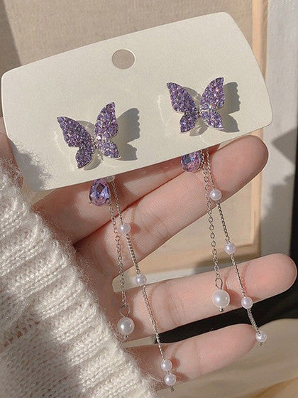 Purple Butterfly Dangle Earrings - AR-87
