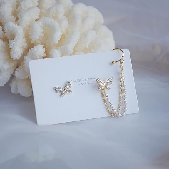 Crystal Butterfly Cuff Earrings - AR-89