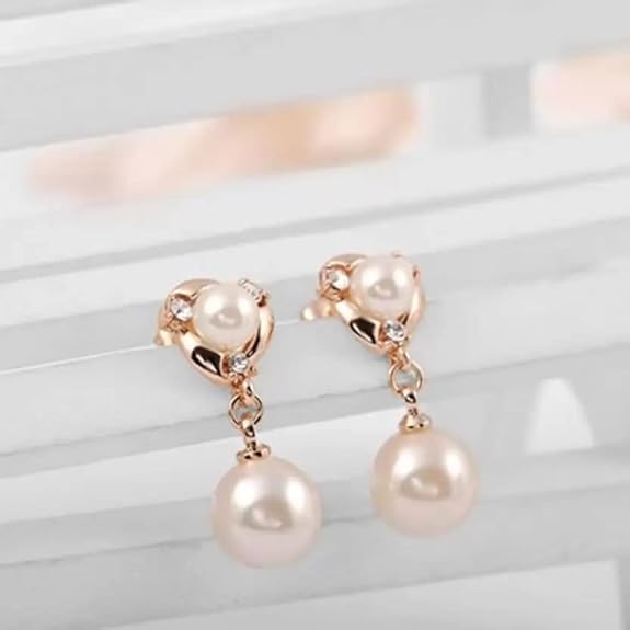 Golden Pearl Drop Earrings - AR-106