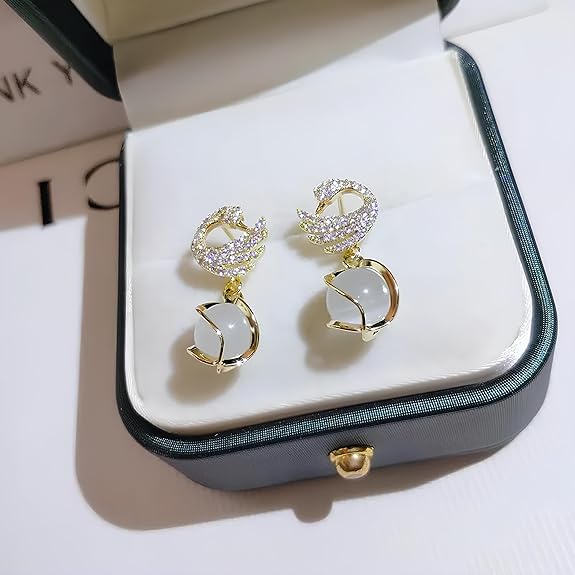 Crystal Swan Dangle Earrings - AR-114