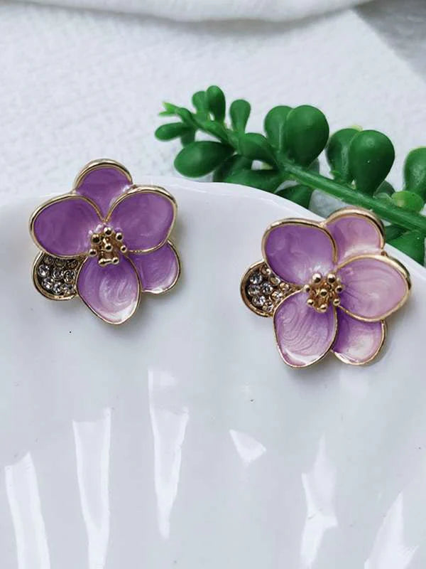 Lavender Flower Crystal Stud Earrings - AR - 173