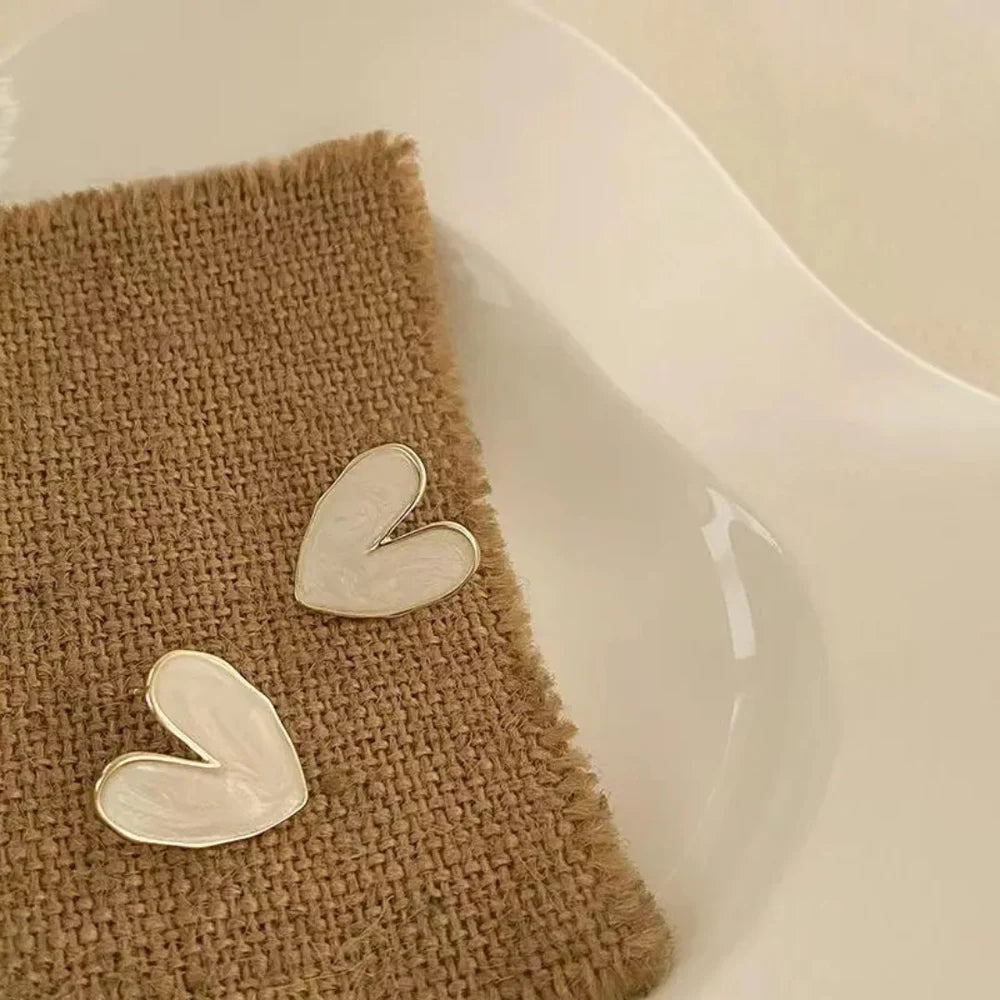 White Heart Shaped Stud Earrings - AR-26