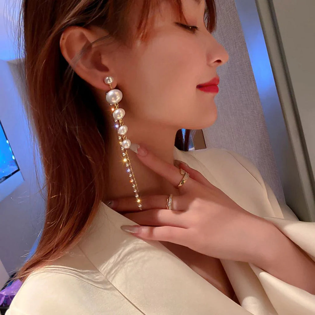 Long Pearl Drop Dangle Earrings - AR-45