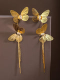 Gold butterfly tassel statement earrings - AR-156
