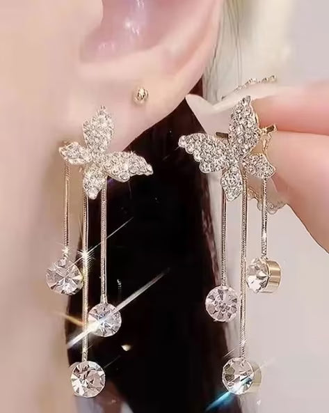 Korean Style Zircon Butterfly Dangles Earrings - AR-120