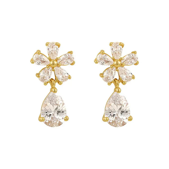 Crystal floral teardrop earrings - AR-148