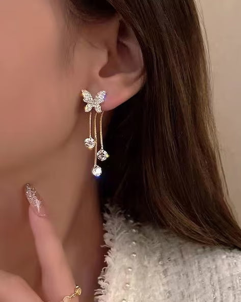 Korean Style Zircon Butterfly Dangles Earrings - AR-120