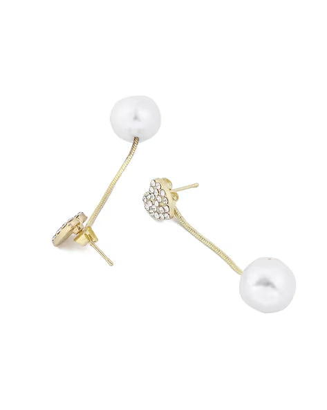 Crystal Heart Pearl Drop Earrings - AR-137