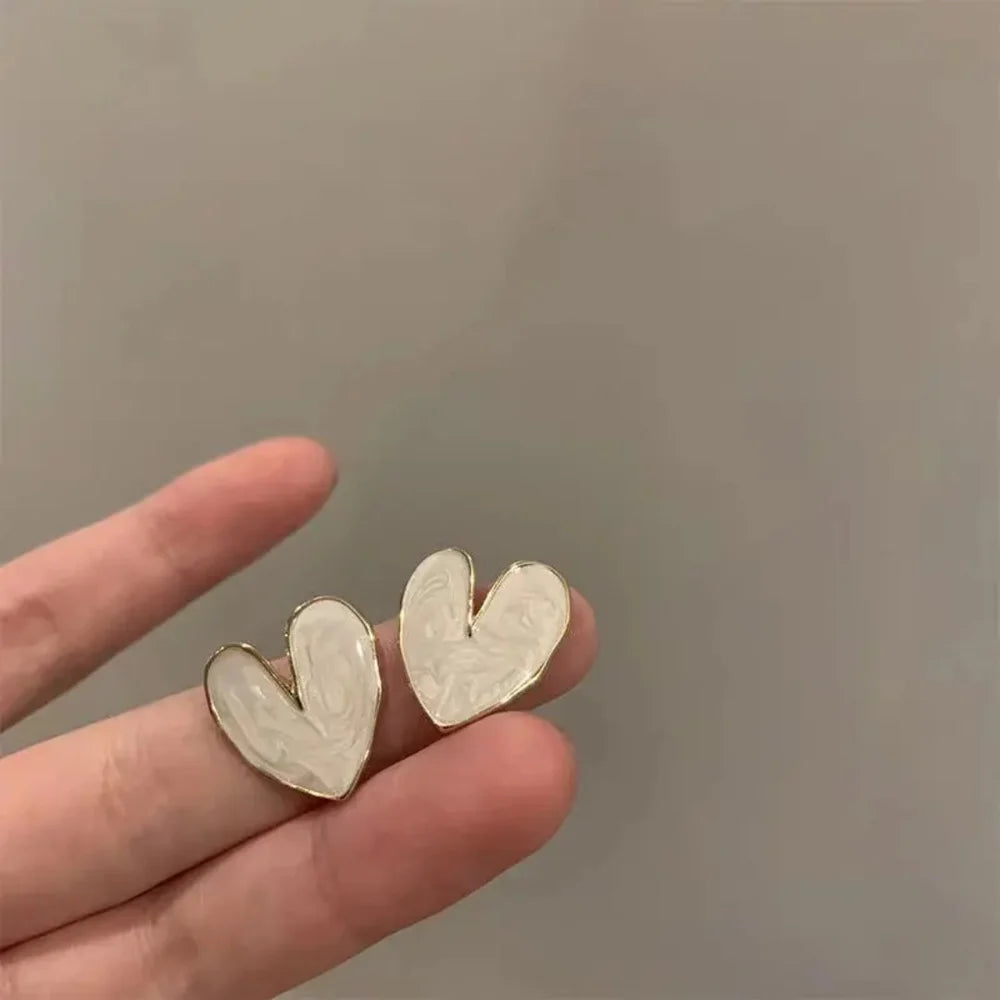 White Heart Shaped Stud Earrings - AR-26