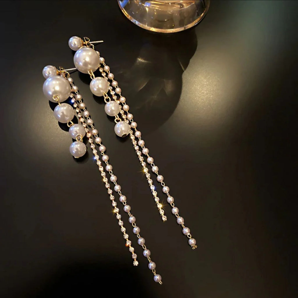 Long Pearl Drop Dangle Earrings - AR-45