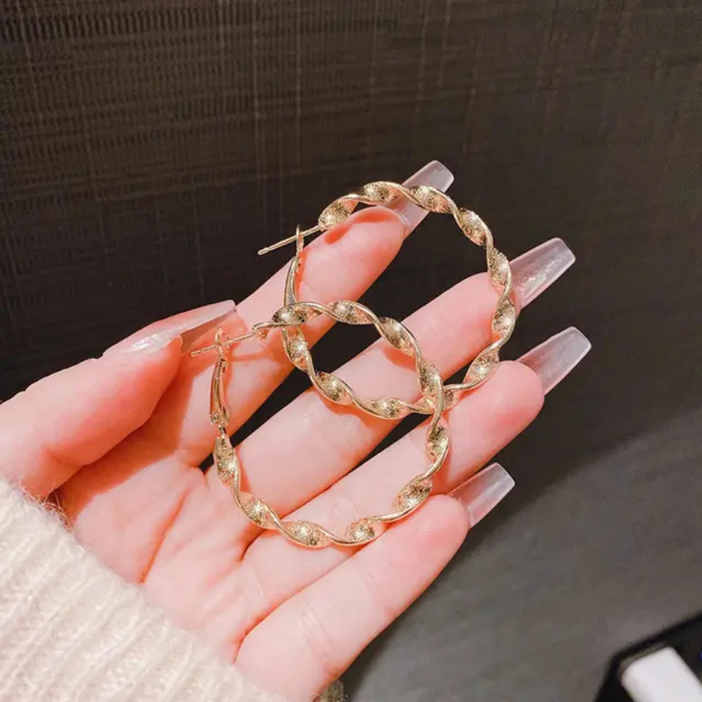 Twisted Gold Hoop Earrings - AR - 186