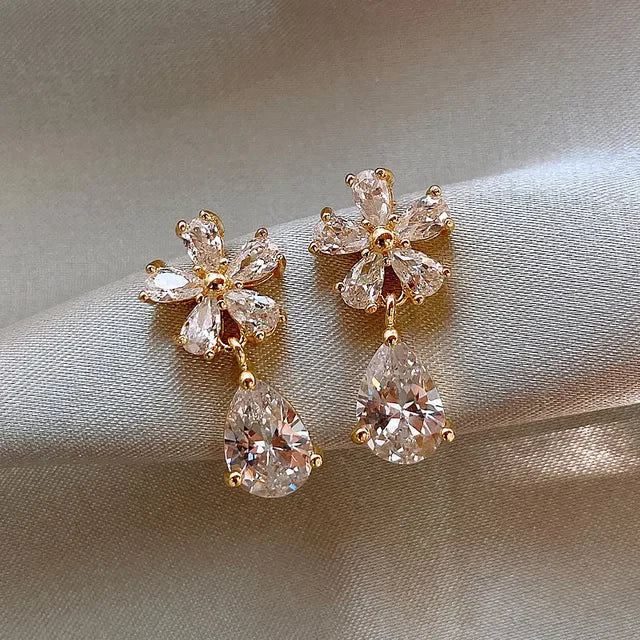 Crystal floral teardrop earrings - AR-148