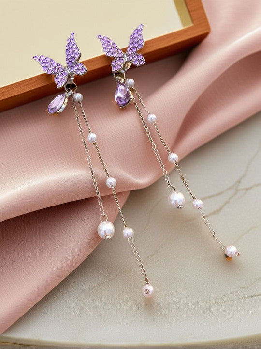 Purple Butterfly Dangle Earrings - AR-87