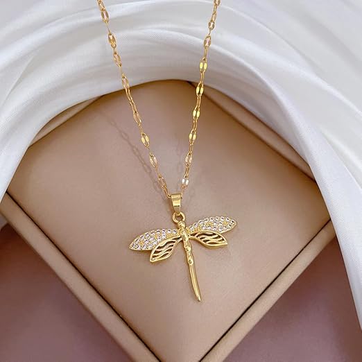 Golden Whisper Dragonfly Necklace - NK-09