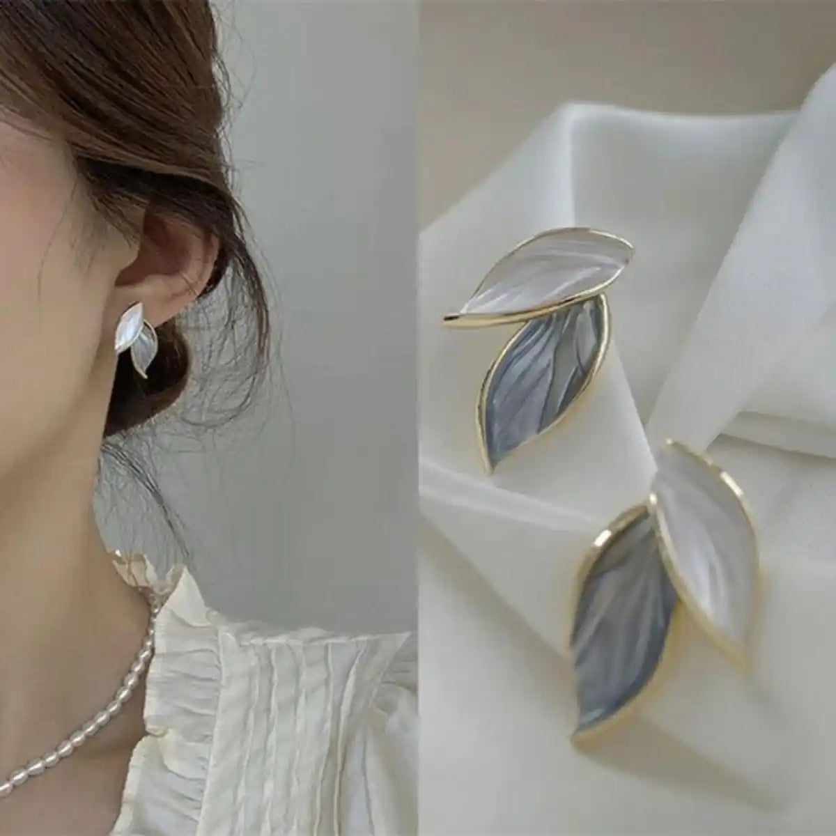 Dual-tone leaf earrings - AR-161