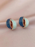 Dual Tone Blue Enamel Hoop Earrings - AR - 187
