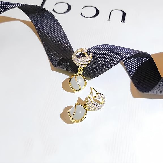 Crystal Swan Dangle Earrings - AR-114