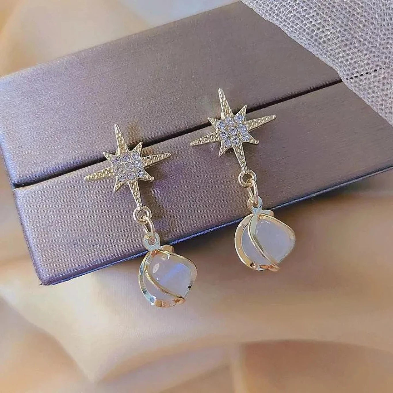 Crystal Star Pearl Drop Earrings - AR - 199