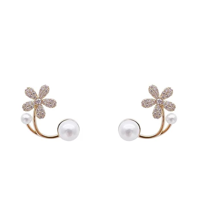 Intricate Flower Pearl Earrings - AR-99