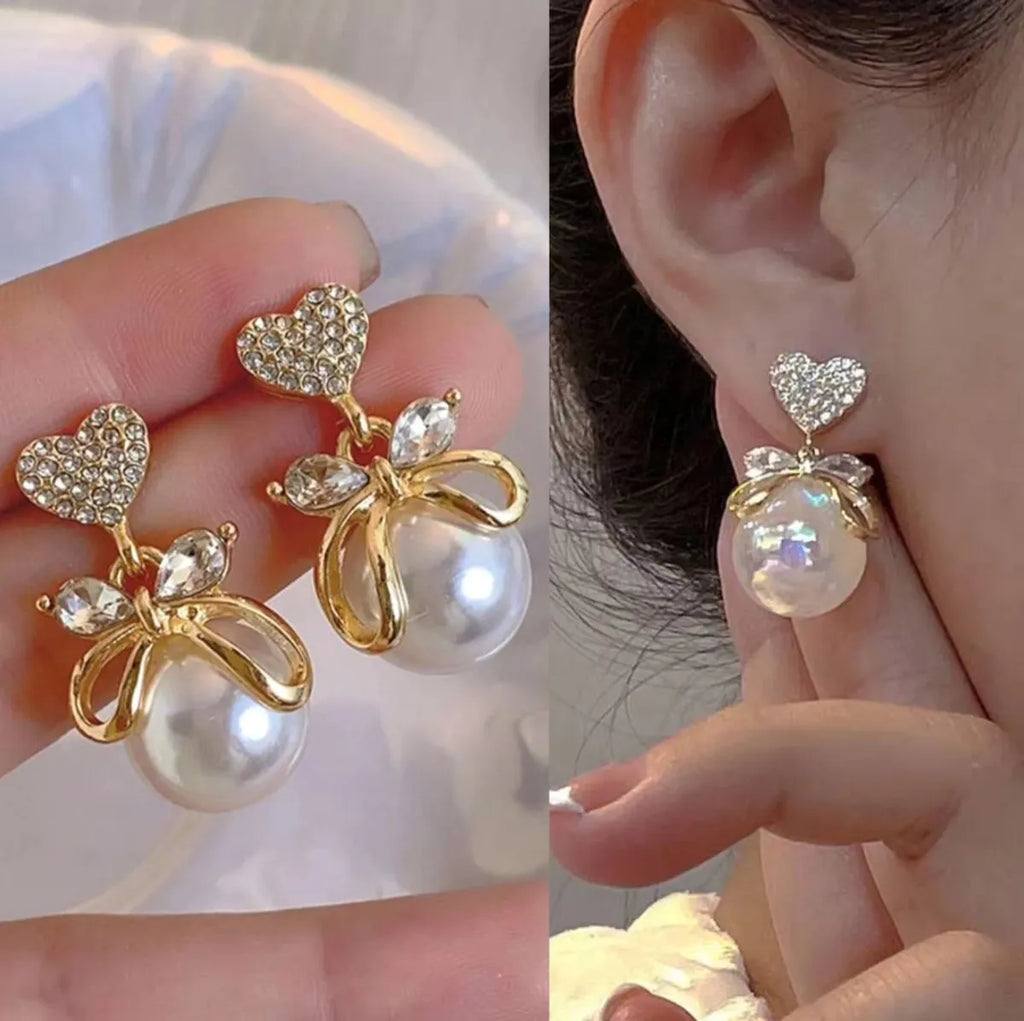 Korean Exquisite Bow Pearl Earrings - AR-113