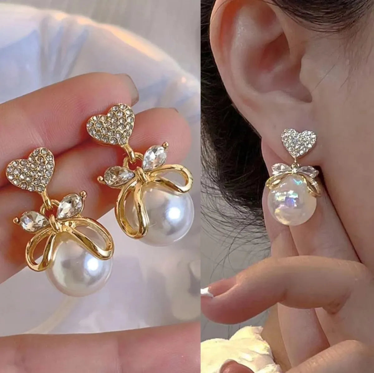 Korean Exquisite Bow Pearl Earrings - AR-113