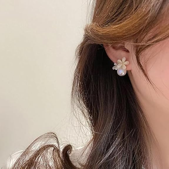 Pearl Flower Stud Earrings - AR-41