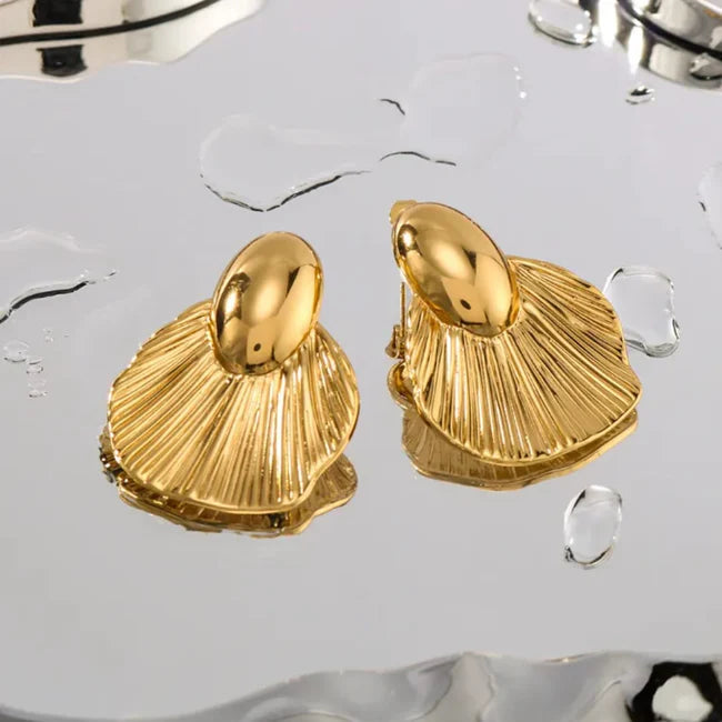 Gold Shell Fan Statement Earrings - AR - 184 - 185