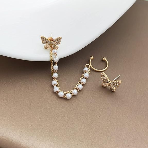 Crystal Butterfly Cuff Earrings - AR-89