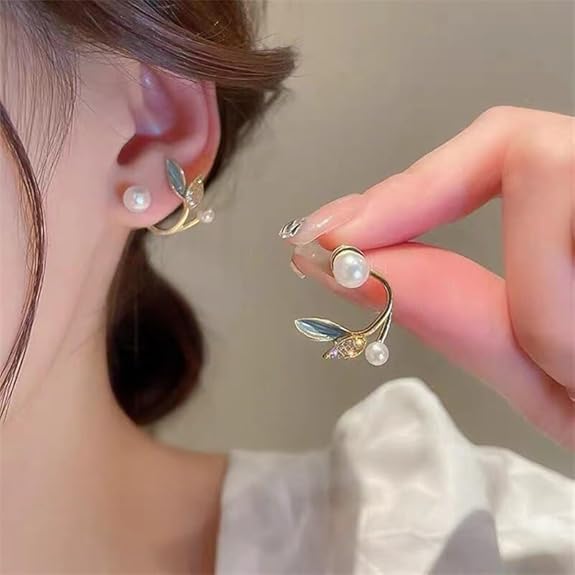 Leaf style pearl earrings - AR-18