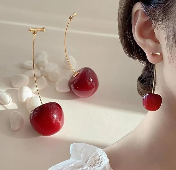 Korean Style Red Maroon Shaded Cherry Drop Earrings - AR-08